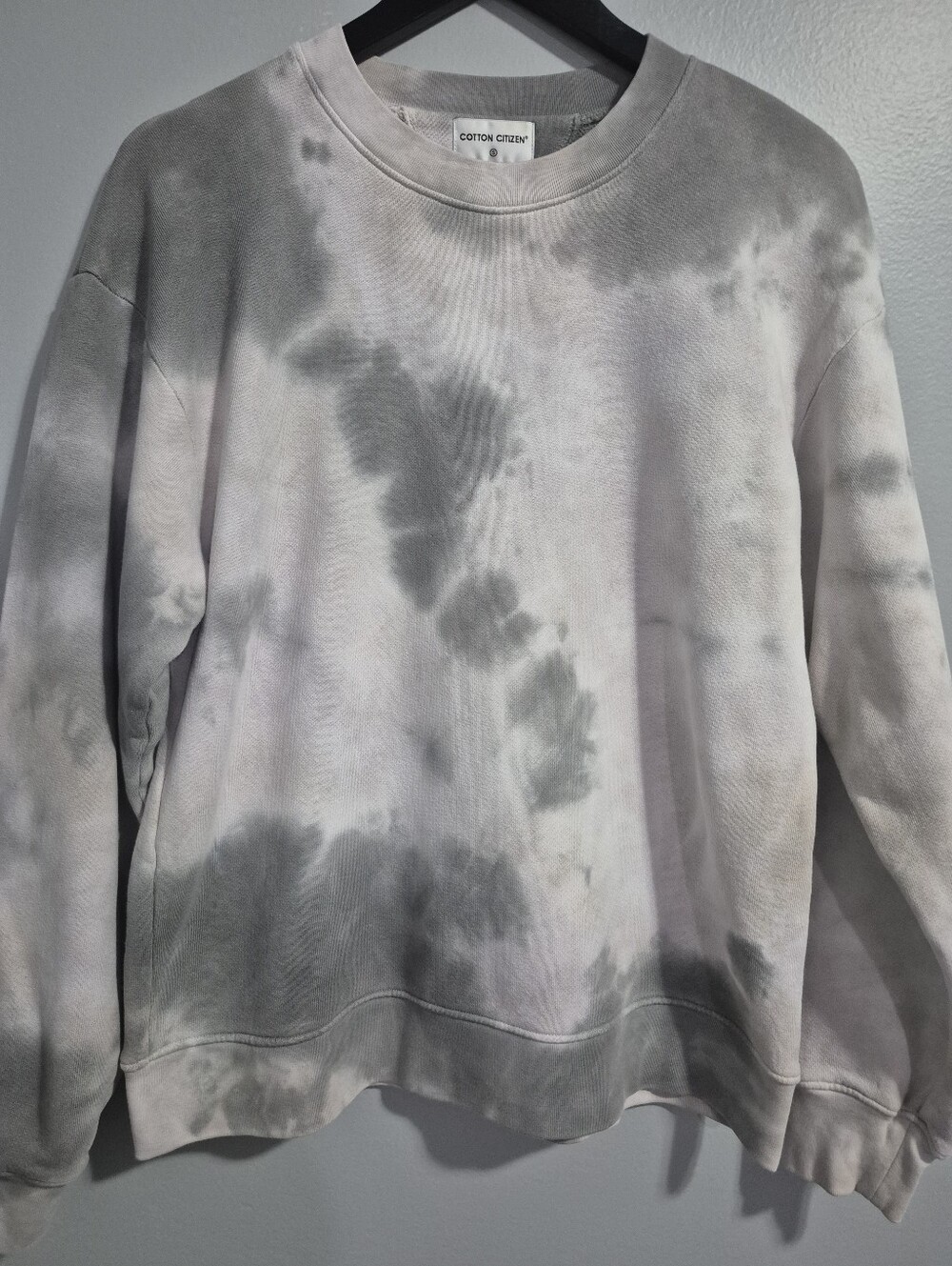 Cotton Citizen Womens Brooklyn Light Gray & Charcoal Tie-Dye Crewneck Sweatshirt